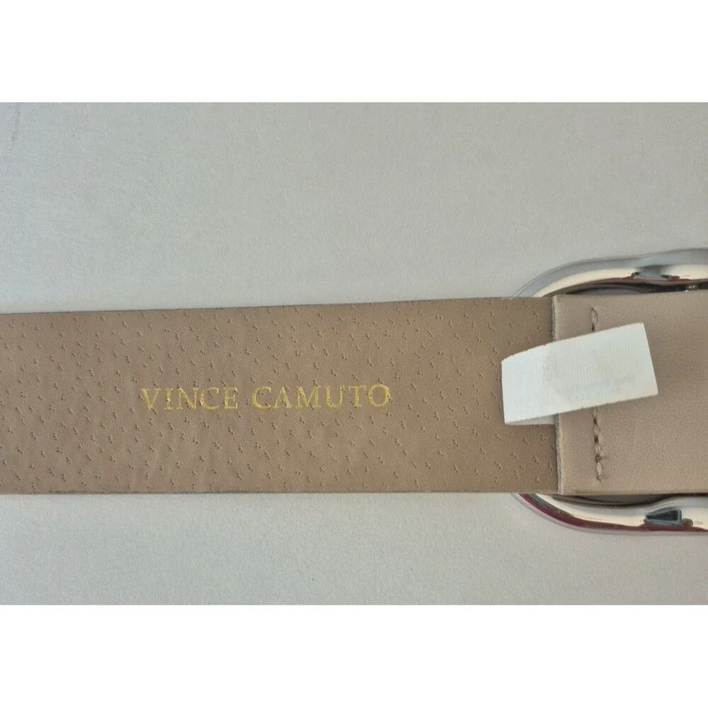 Vince Camuto Sand Faux Leather Silver Centerbar Buckle Belt Womens XL Length 44